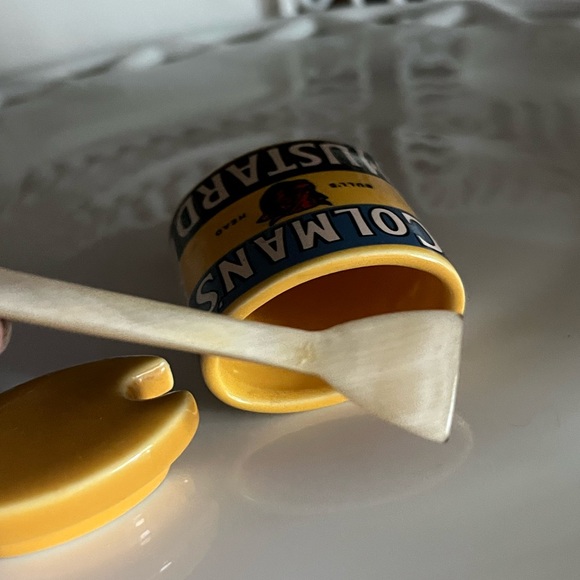 Vintage Ceramic Colman's Mustard Penny Pot with Mustard Spoon - Picture 5 of 11